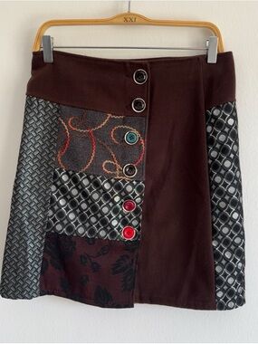 Vintage Italian Patchwork Mini Skirt Rainbow Wool Brown Fairy Whimsigoth Grey